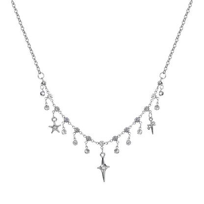 Cross Zirconia Silver Tassel Necklace