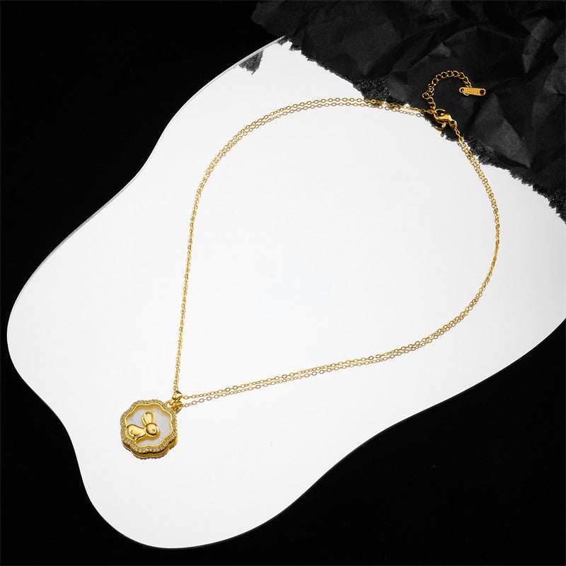 White Fritillary Moon Rabbit Necklace