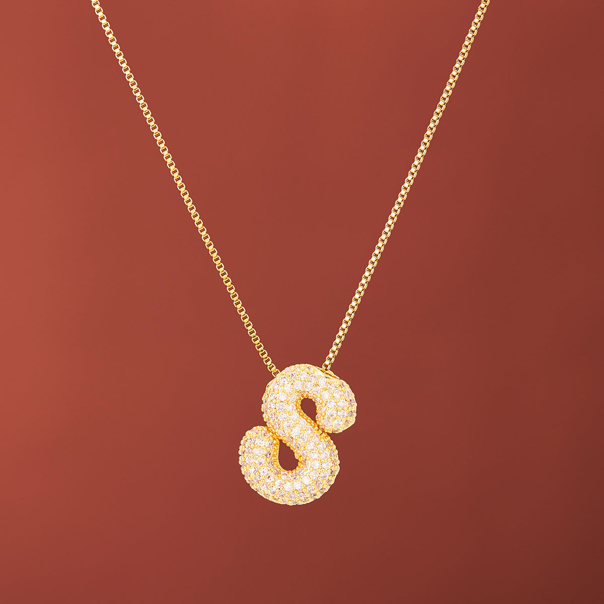 18K Gold-Plated Alphabet Necklace with Micro Zircon (Titanium Steel)