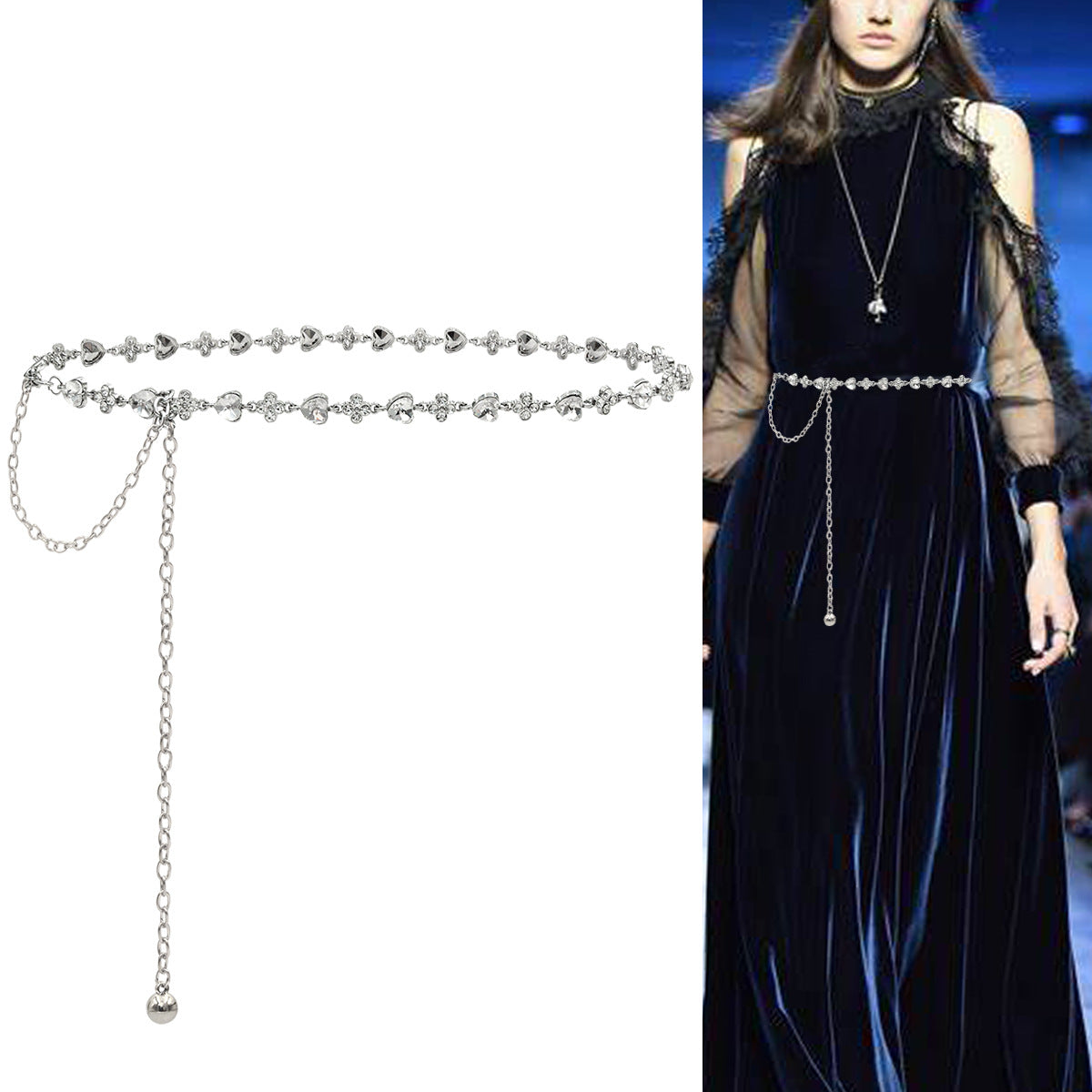 Silver Diamond Pearl Waist Chain