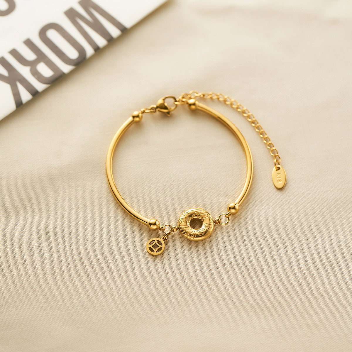 Women's 18K Gold-Plated Titanium Steel Lucky-Character Safety-Buckle Bracelet