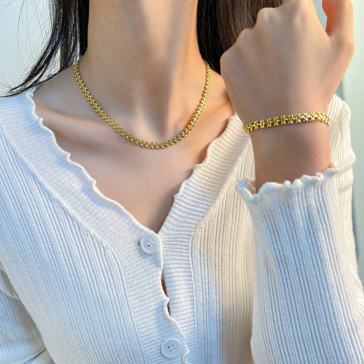 Minimalist Gold-Tone Titanium Steel Love Necklace