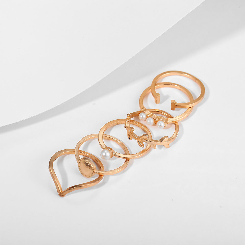 Gold-Plated Pearl Leaf Ring Set