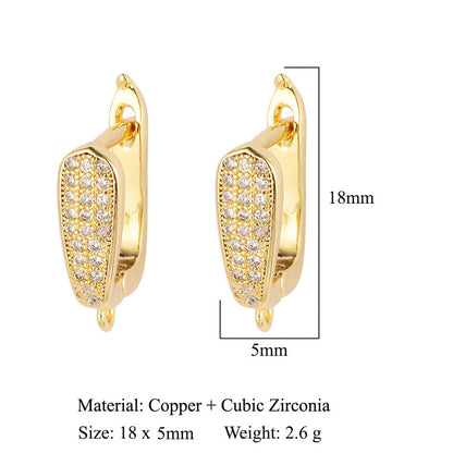 Hebilla de oreja para mujer con microincrustaciones de cobre y diamantes cuadrados 