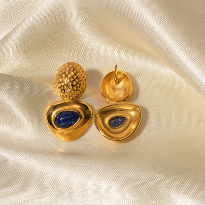 Triangle inlaid lapis lazuli earrings
