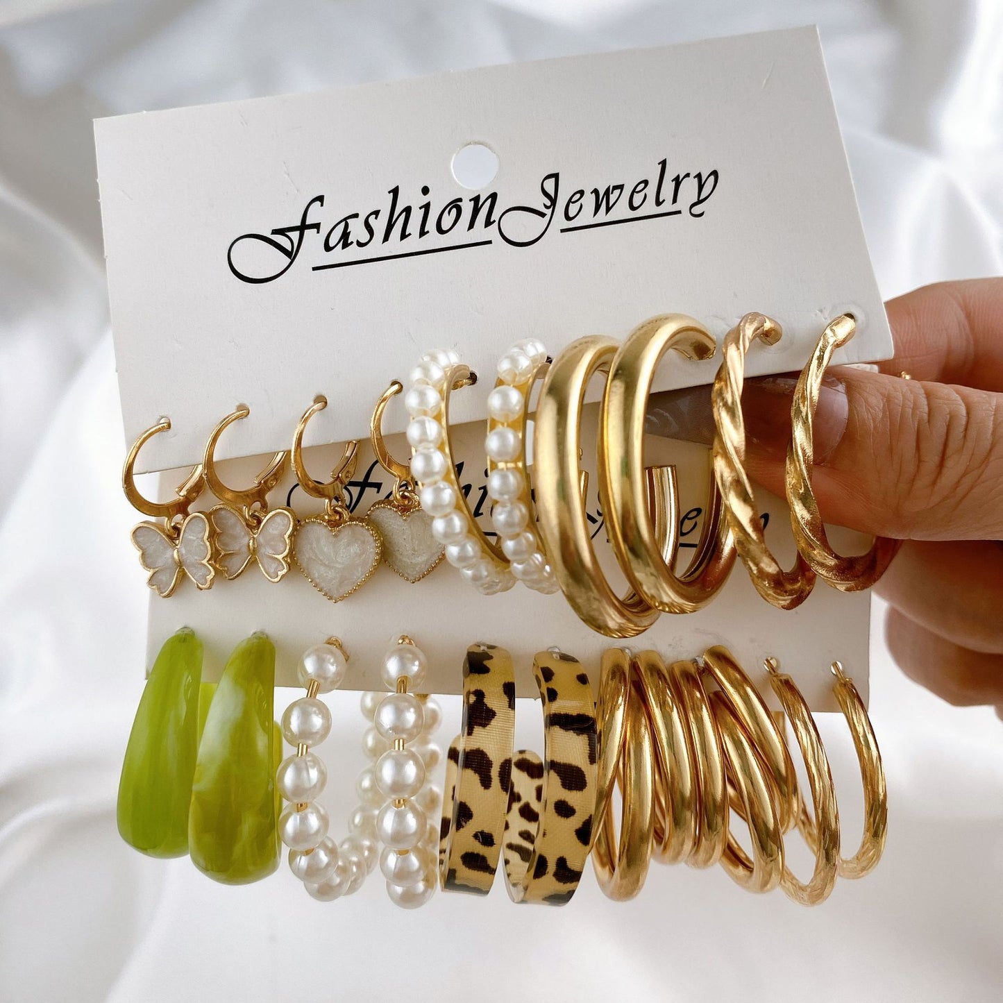 5-Pair Acetic Acid & Pearl Earring Set