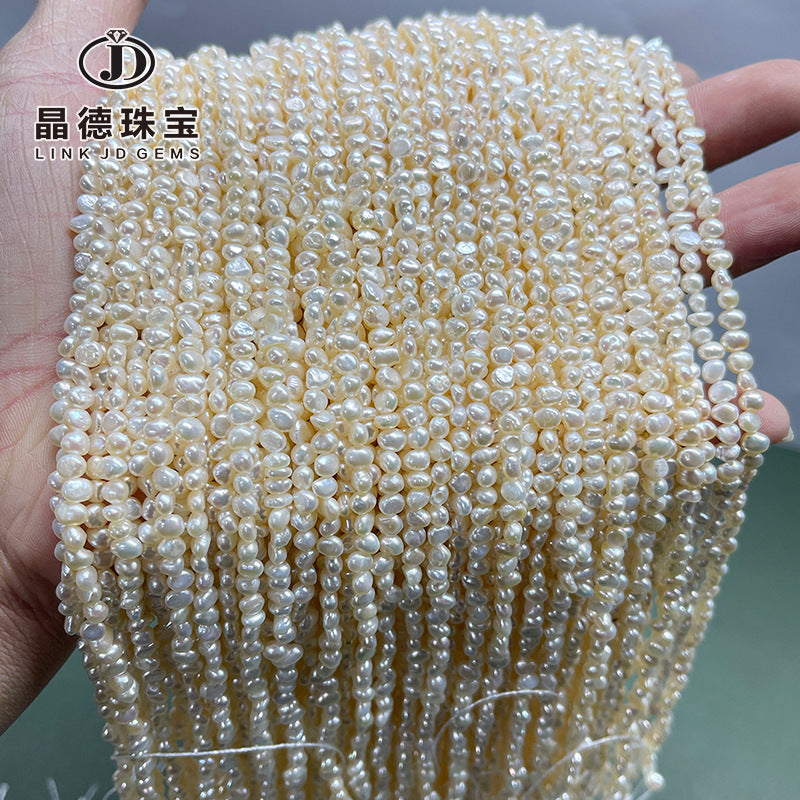 3-4Mm natural freshwater pearl with light cross-hole loose beads on both sides