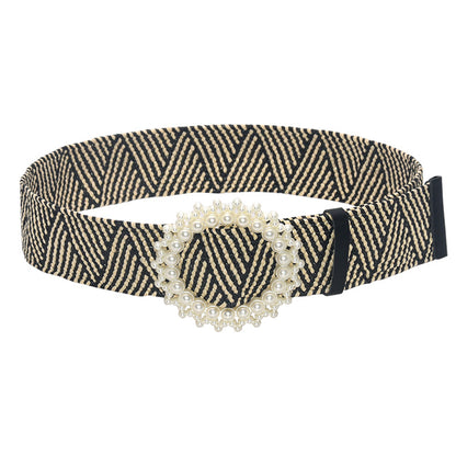 Fashion Pearl Buckle Wide Waist Seal