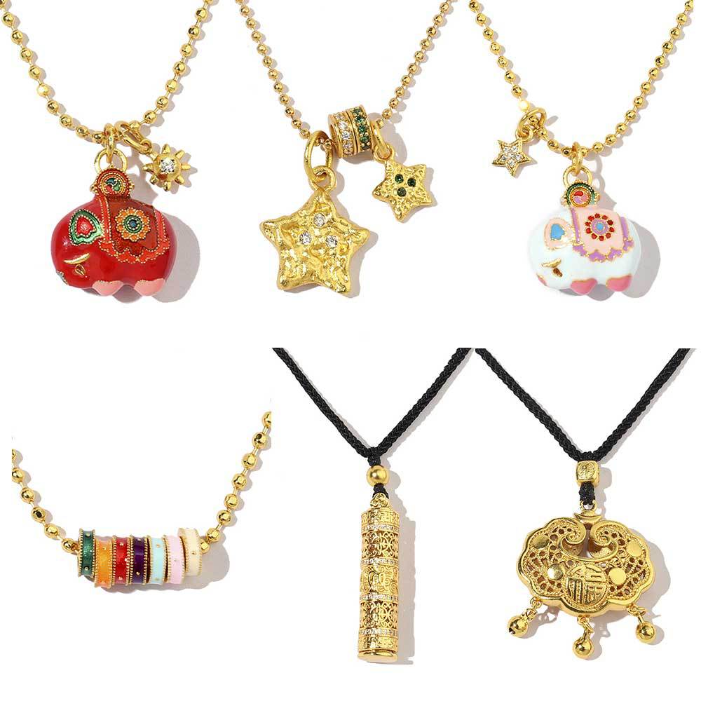 Plated 24K real gold star elephant sand gold necklace
