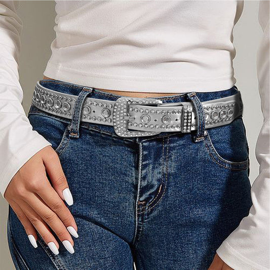 Punk style rivet rhinestone belt
