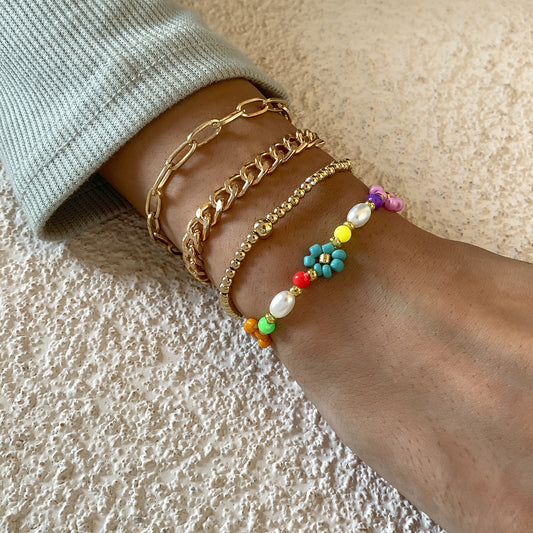 Pulsera de cadena hueca con flores vintage