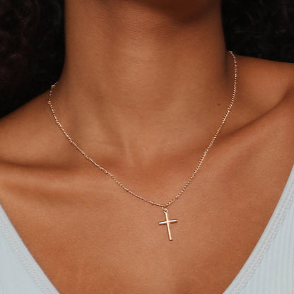 Collar con colgante de cruz y cadena de cuentas de cobre simple 