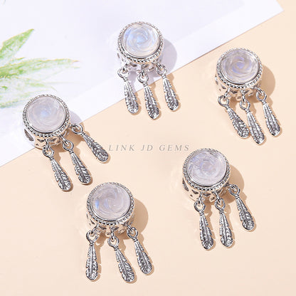 Blue moonstone dream catcher net imitation silver alloy pendant