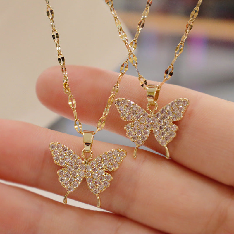Women's Butterfly Collarbone Necklace with Sparkling Stones — Korean Chic