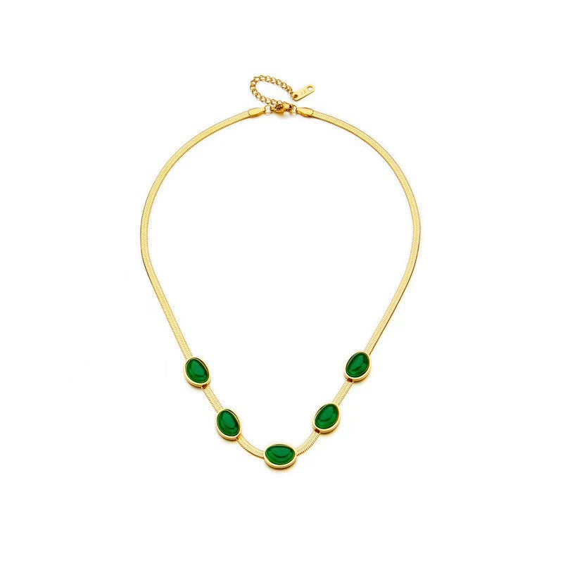 Conjunto de cadena de hoja verde turquesa vintage, collar de nicho de diseño de alta gama 