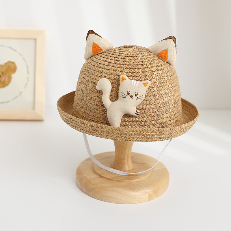 Cat Straw Hat Animal Bag Set Sun Protection Cute Travel Kids Fisherman