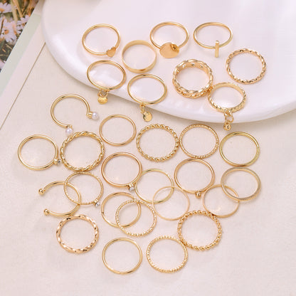 Pearl Heart Water Drop Disc Ring 30-piece Set