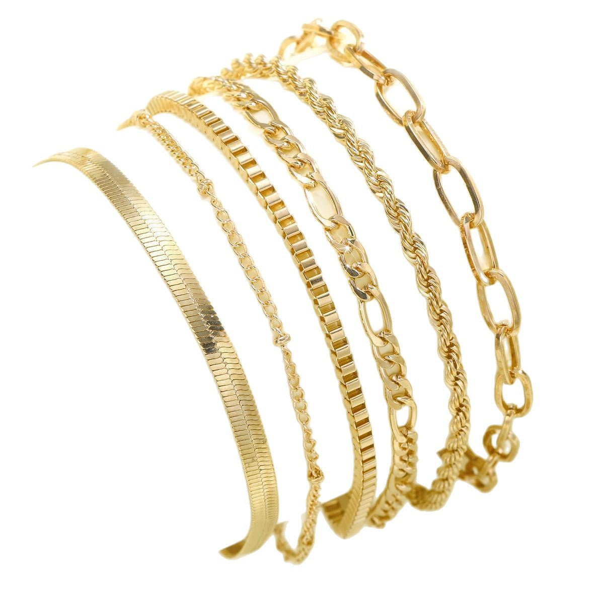 Juego de 6 tobilleras retro doradas 