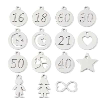 20 pcs/pack of boys and girls digital titanium steel pendants