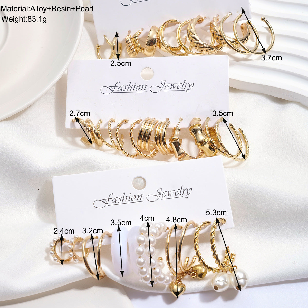 Juego de pendientes de aro con perlas, 18 piezas 