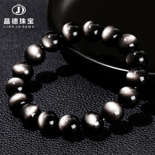 8A Natural Eyes Silver Obsidian Bracelet