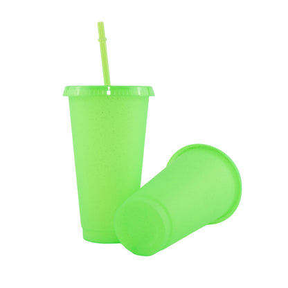 710Ml fluorescent green glitter straw cup