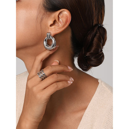 Simple silver titanium steel earrings