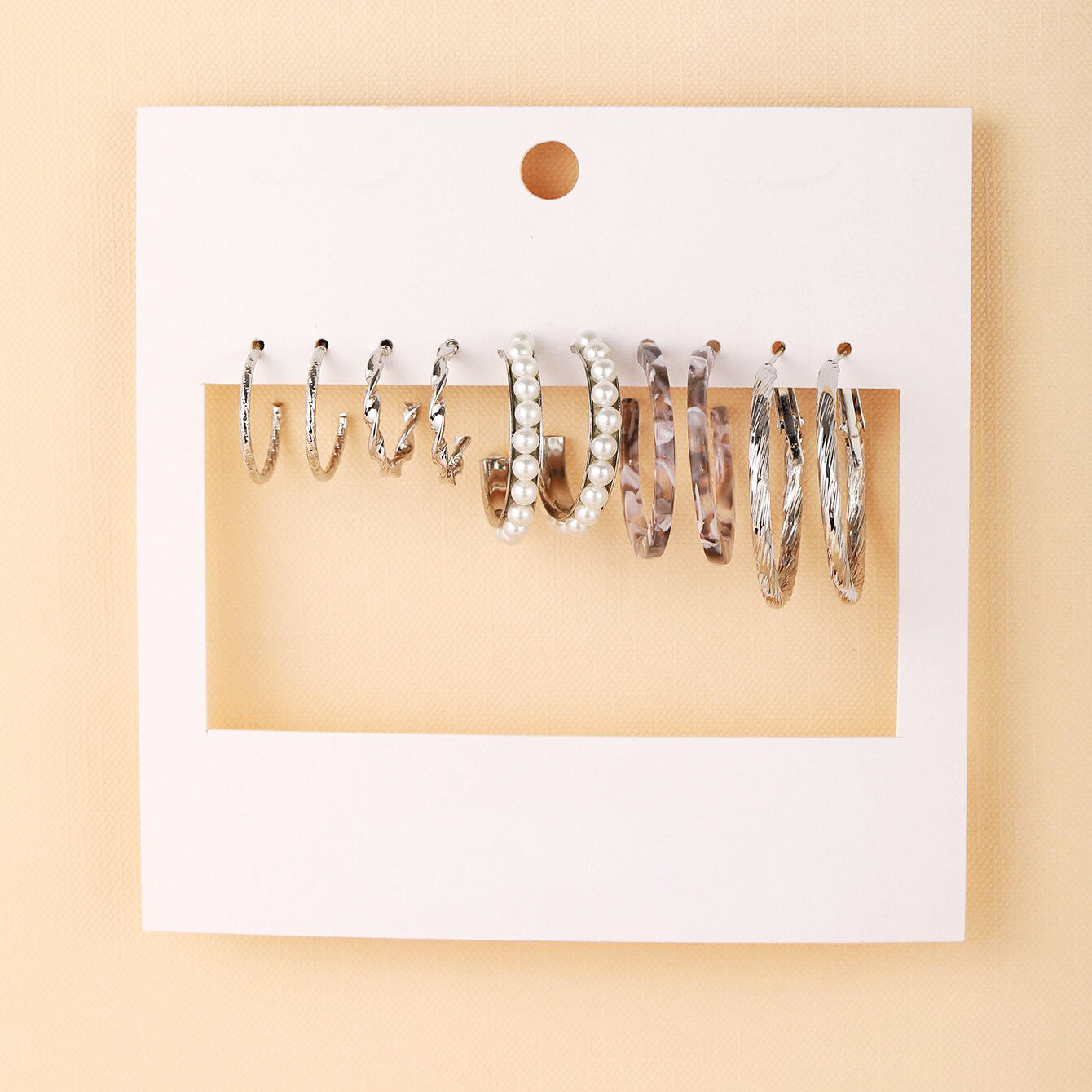 5-Pair Acrylic & Pearl Earring Set