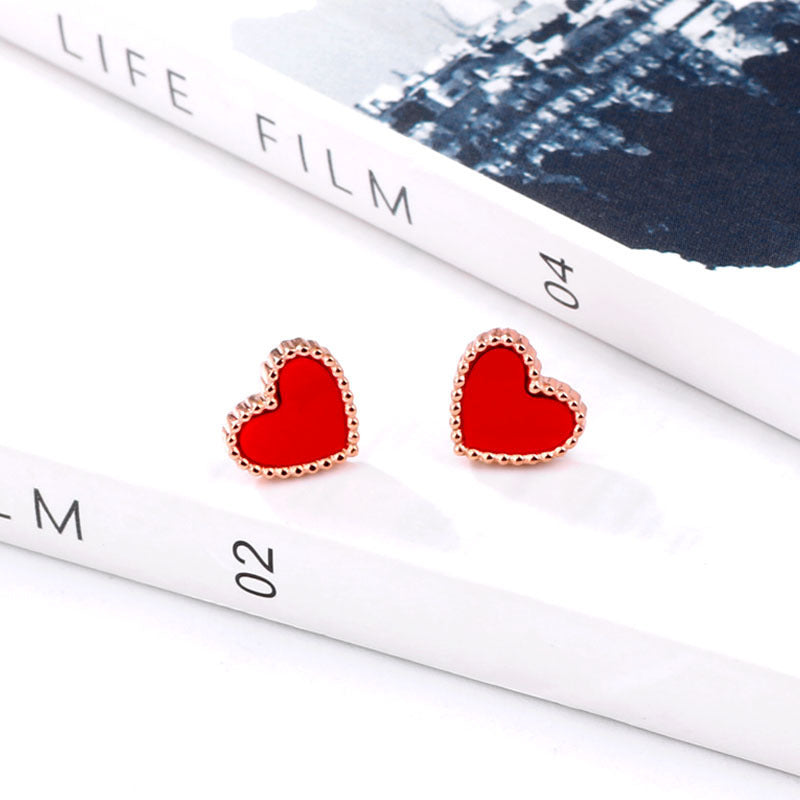 Fashion red love titanium steel stud earrings woman