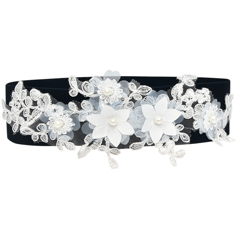 Embroidered ladies waist elastic belt