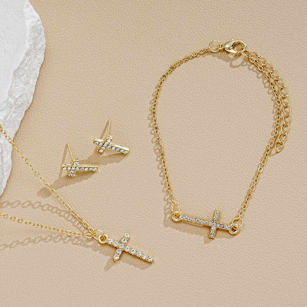 Rhinestone Cross Jewelry Set