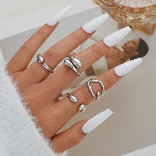 4-Piece Geometric Water Drop Ring Set