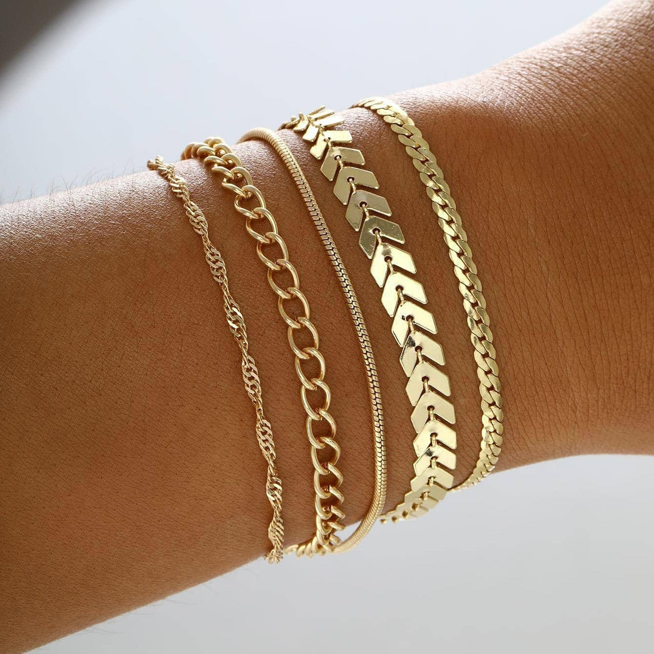 5-Piece Snake Bone Chain Bracelet Set
