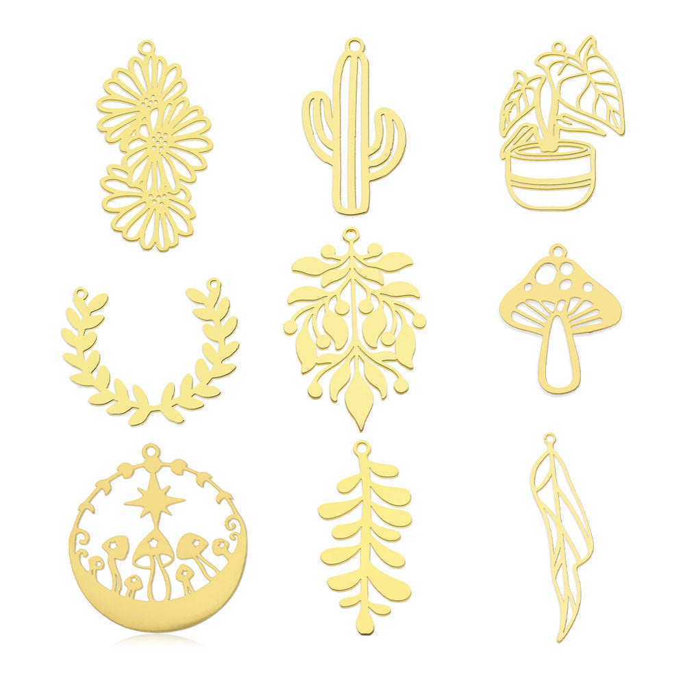 5 pcs/pack, mushroom flower titanium steel pendant.