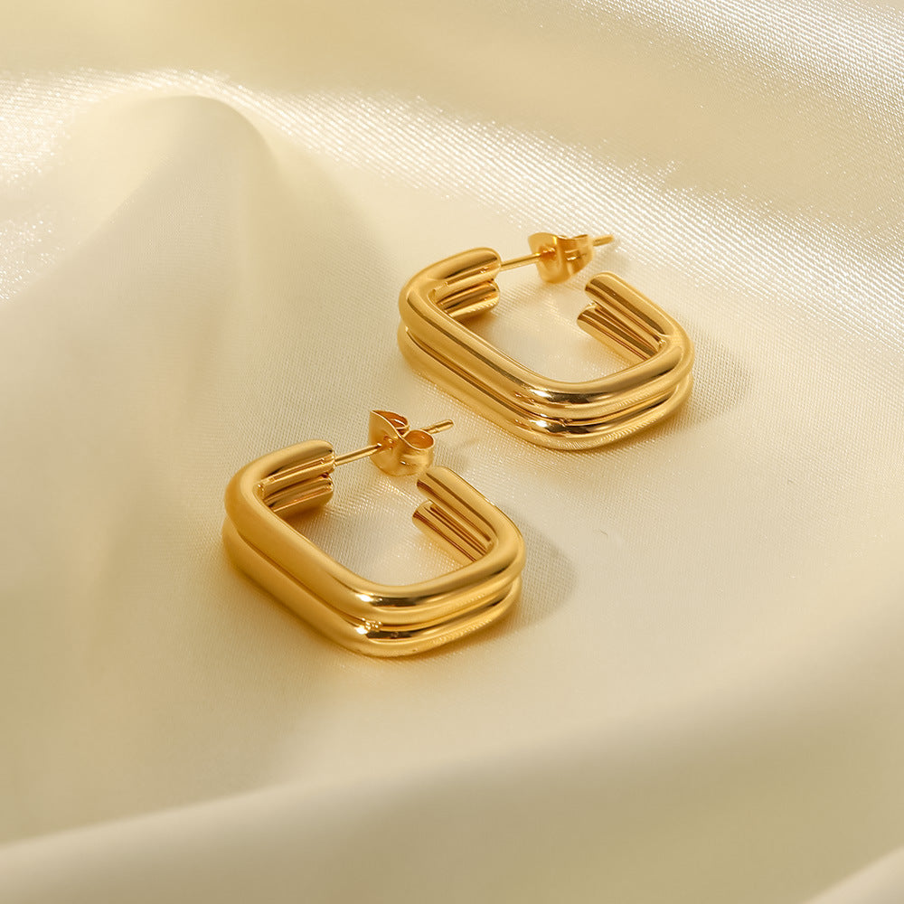 Double-layer thick U-shaped open earrings