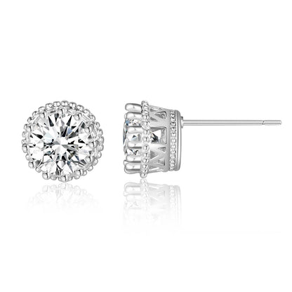 Copper inlaid 5A zircon crown stud earrings