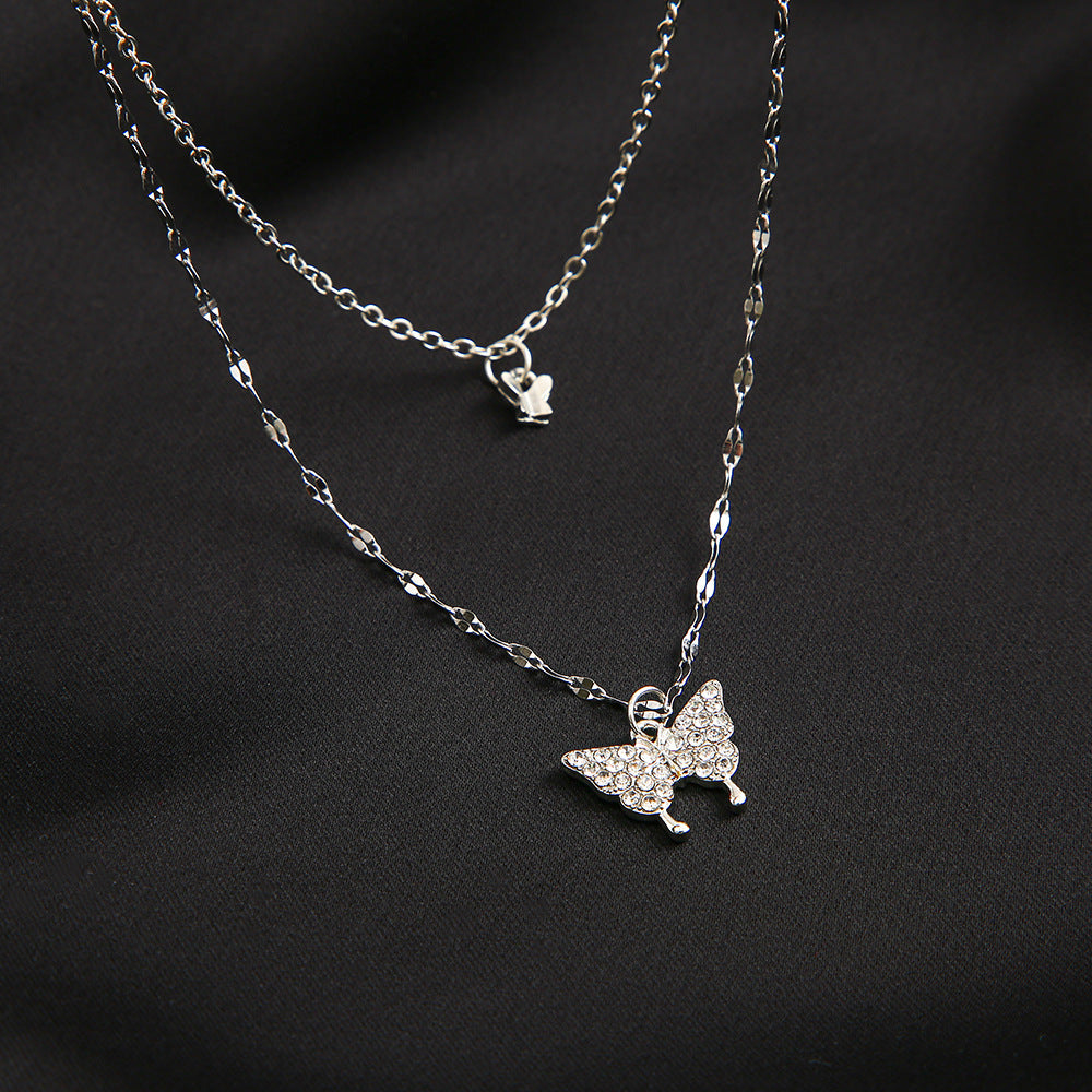 Double Butterfly Pendant Necklace
