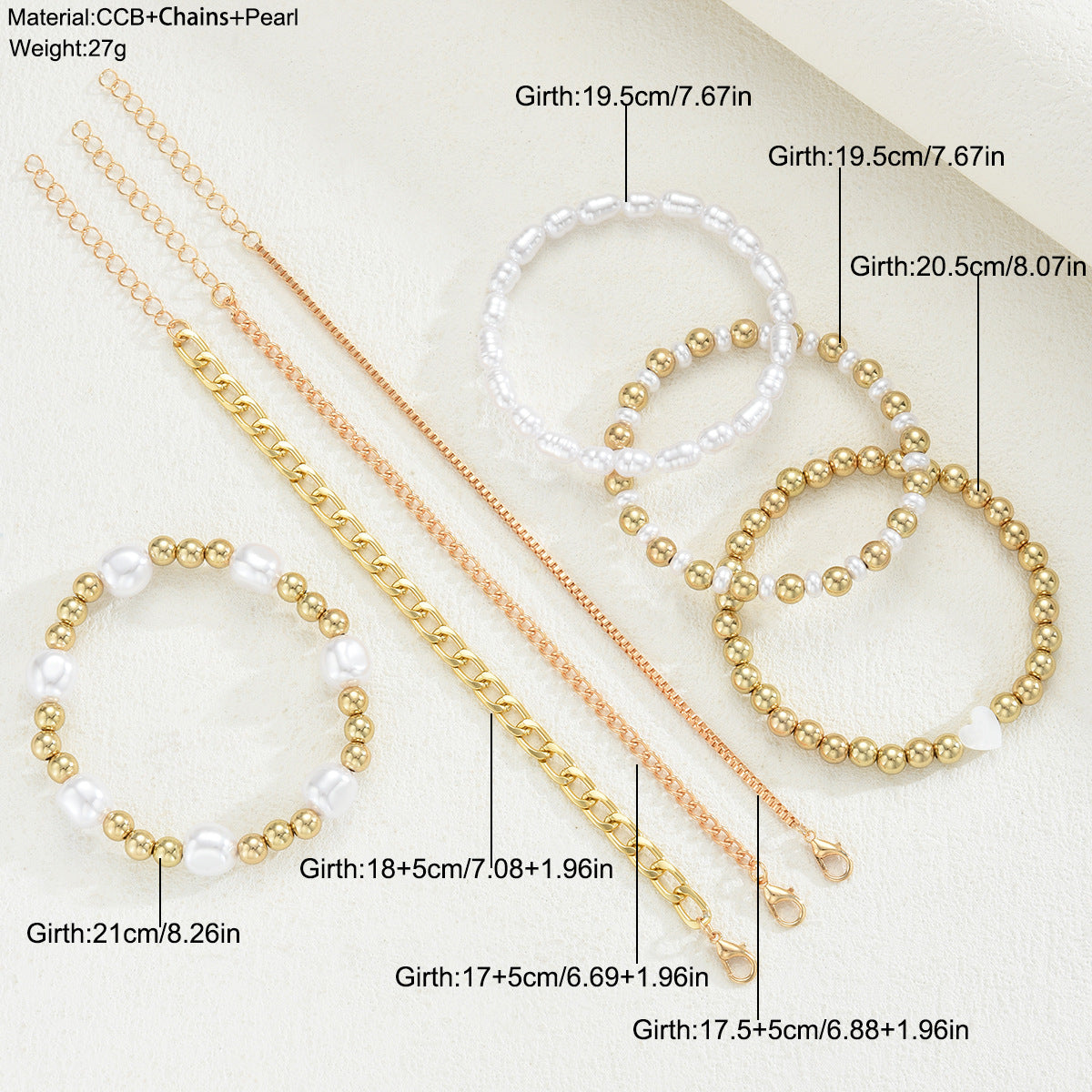 7-Piece Pearl Love Bracelet Set