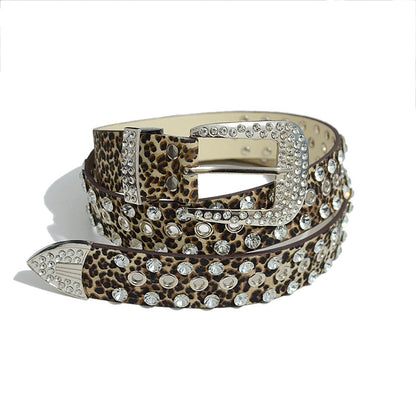 Rhinestone inlaid perforated belt