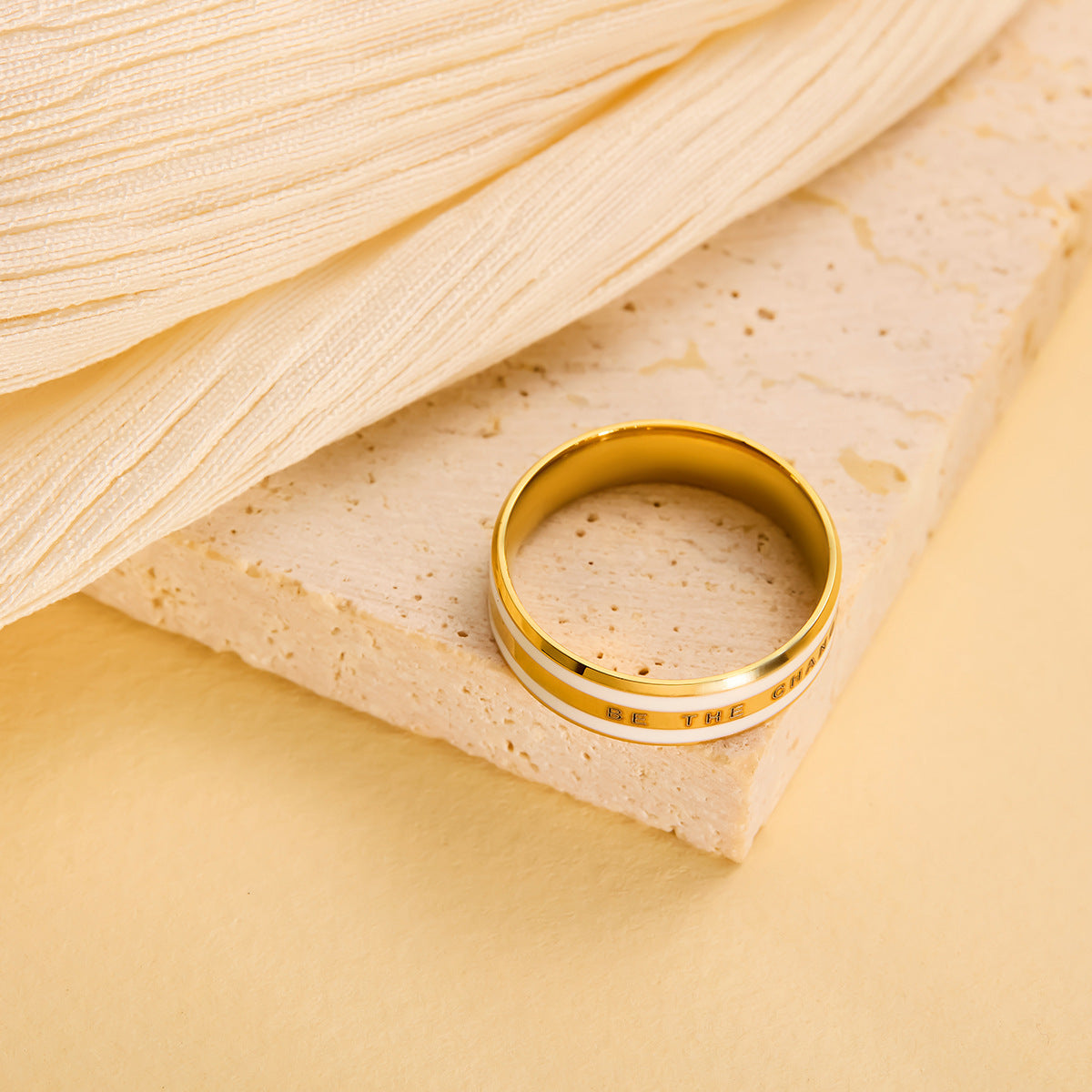 Wide 18K Rose Gold-Plated Ceramic & Titanium Steel Couple Ring