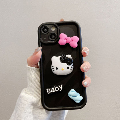 Tall Bamboo Case iPhone15 Pro 12 XR 3D Bow Hello Kitty Full Cover Cute