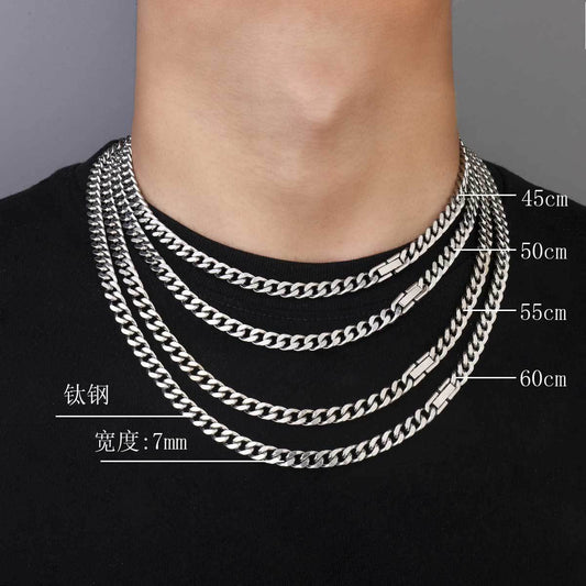 Titanium Steel Hip Hop Cuban Chain Necklace Men 7mm