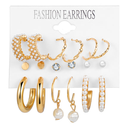 Vintage Pearl Hoop Earrings Set 9 Piece Set