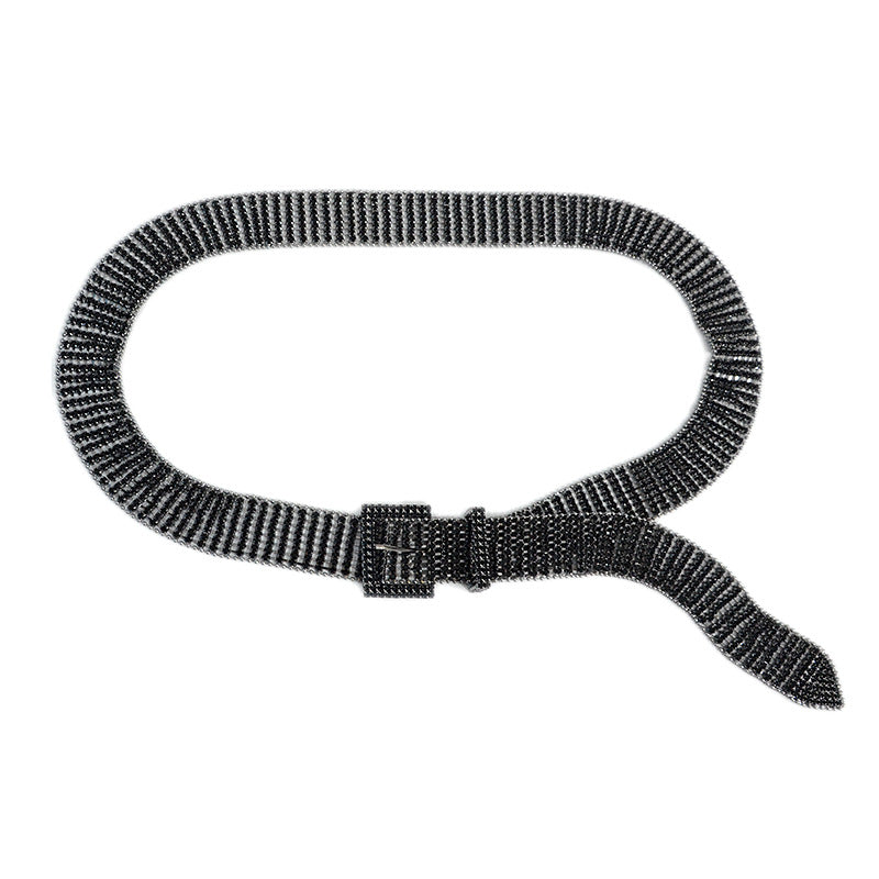Eight rows of rhinestone metal belt