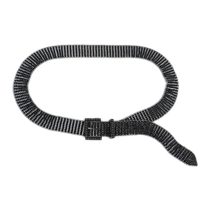 Eight rows of rhinestone metal belt