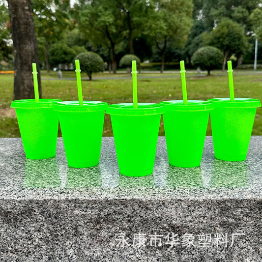 475Ml fluorescent green glitter straw cup