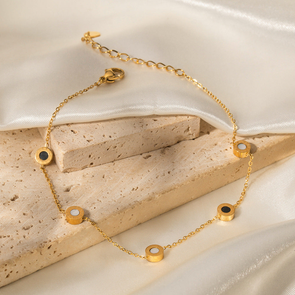 Black and white shell double-sided anklet