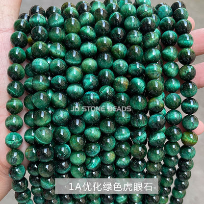 A grade green tiger's eye stone loose bead round bead bracelet.