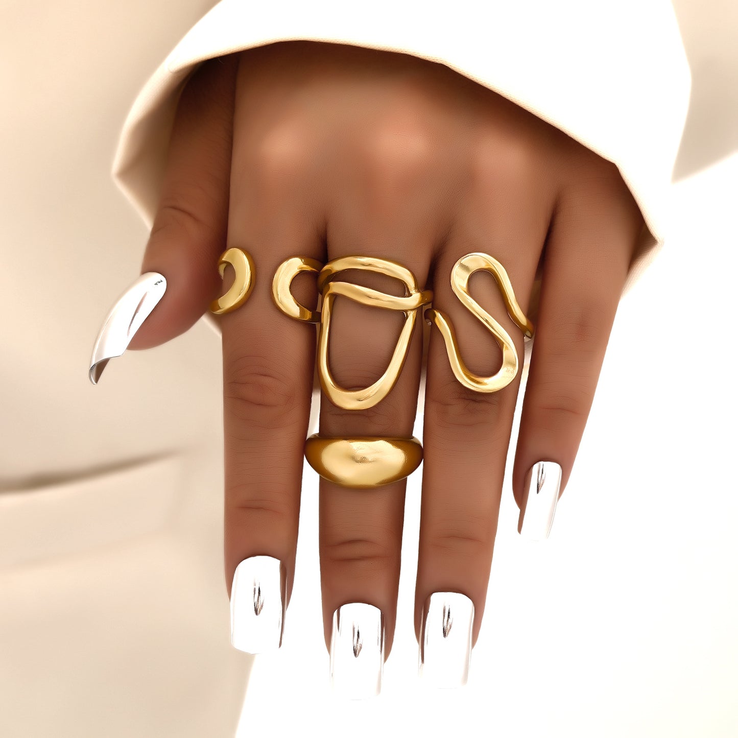 Irregular Gold Geometric Ring Set