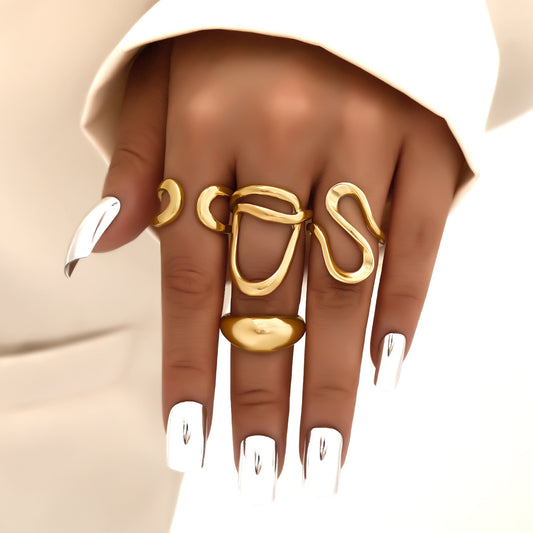 Irregular Gold Geometric Ring Set